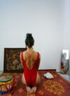 赤ちゃんタコ*, Body en maille-dentelle rouge à cordons réglables